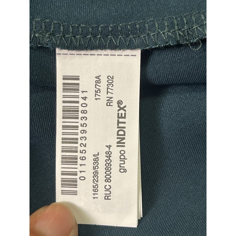Zara Satin Midi Skirt Green Teal Slip Bias Cut Size L Elastic Waist Minimalist - Picture 5 of 8